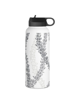 Water Bottle, 3 sizes, Stainless Steel with Sip Straw- Pikake Wishes (Gray)