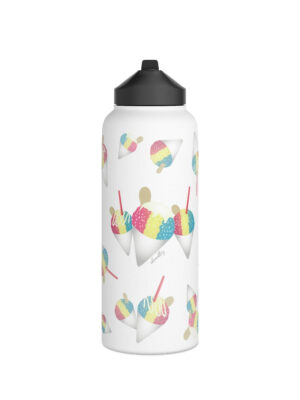Water Bottle, 3 sizes, Stainless Steel with Sip Straw- Rainbow Shave Ice/ Snow Cone Flurries