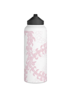 Water Bottle with Sip Straw- Puakenikeni Curvilinear Lei (Soft Pink)