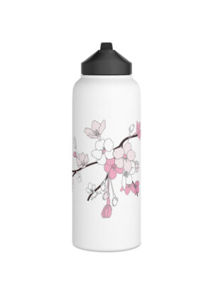 Water Bottle, 3 sizes, Stainless Steel with Sip Straw- Sakura Blooms